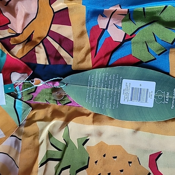 FARM Rio Tropical Collage Pajama Shirt Silky Viscose Blouse - Picture 10 of 13